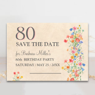 Save The Date Fête élégante pour 80e anniversaire florale