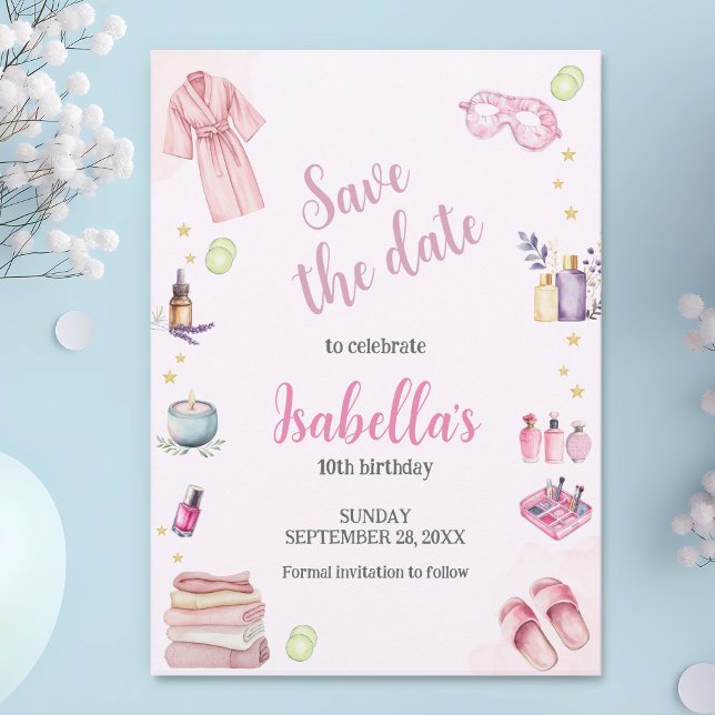 Save The Date Fête spa fille Beauté aquarelle Glam Anniversaire (Créateur téléchargé)