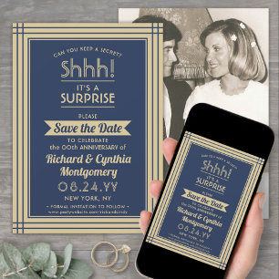 Save The Date Fête surprise pour 1 an de mariage Thème bleu mari