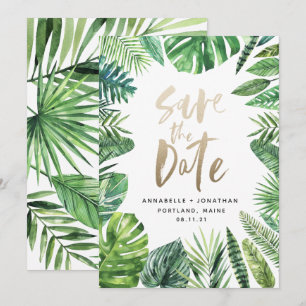 Save The Date Feuillage de feuille de palme tropicale et écritur