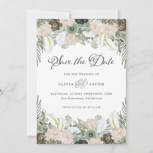 Save The Date Feuillage et floral   Mariage vert Sage