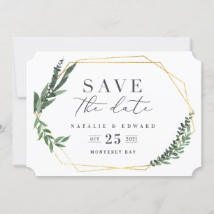 Save The Date feuillage géométrique aquarelle or