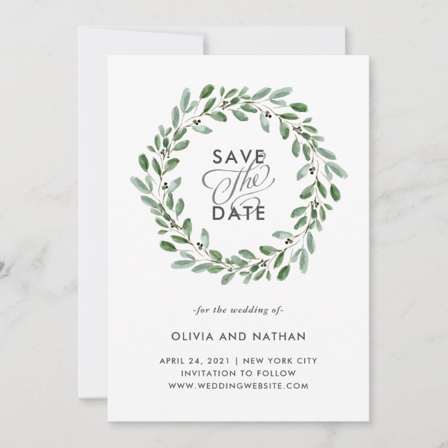 Save The Date Feuillage Minimaliste | Photo de dos de mariage (Devant)