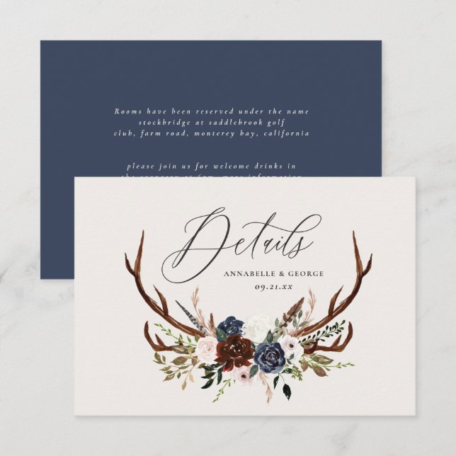 Save The Date Feuillage rustique, détails mariages floraux et ce (Devant / Derrière)