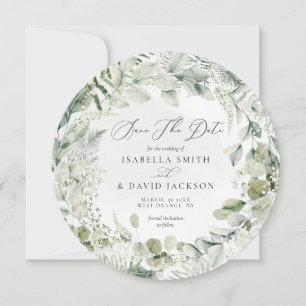 Save The Date Feuillage vert sauge aquarelle cercle d'eucalyptus