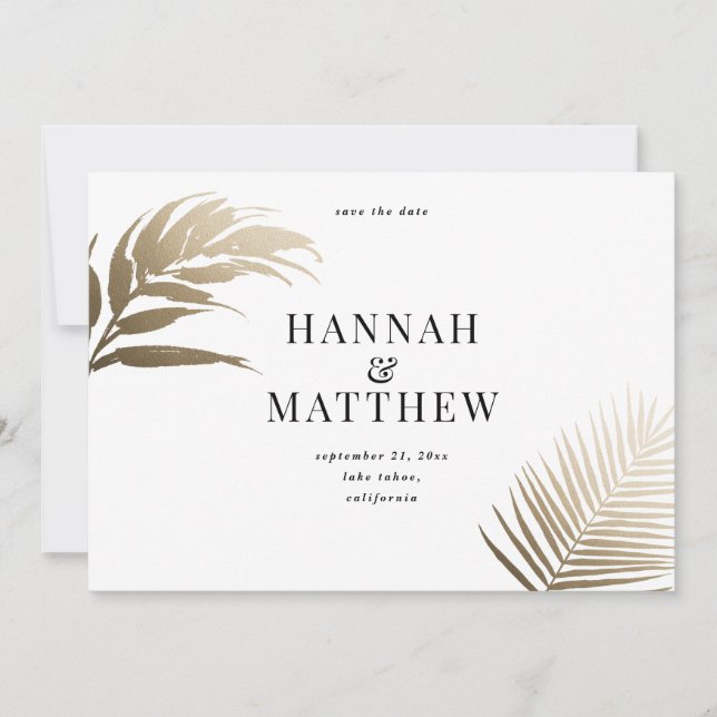 Save The Date Feuille de palme d'or enregistrer le mariage date (Devant)