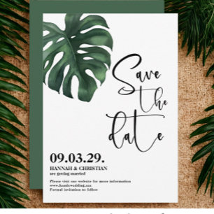 Save The Date Feuille de palme tropicale Monstera Enregistrer la