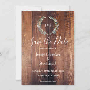 Save The Date Feuilles aquarelle sur mariage photo en bois rusti