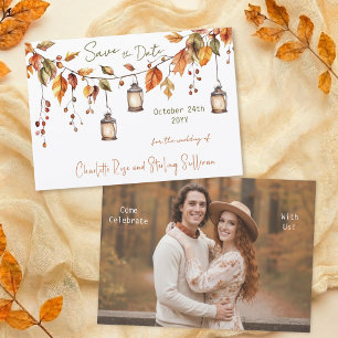 Save The Date Feuilles d'automne Aquarelle Élégant 1 Photo Maria