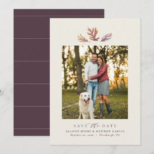 Save The Date Feuilles d'automne simple une photo élégante prune