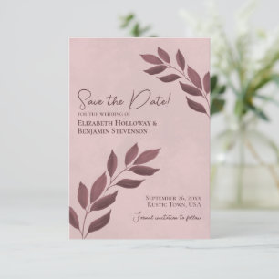 Save The Date Feuilles de Bourgogne sur Dusty Rose Élégant maria