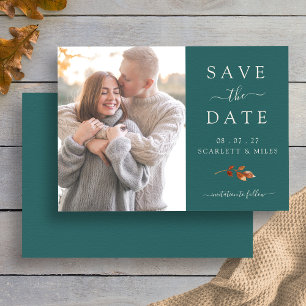 Save The Date Feuilles de teinte sarcelle en automne Photo Enreg