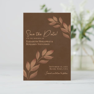 Save The Date Feuilles désireux Élégant Mariage Brown de châtaig