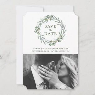 Save The Date Feuilles d'olive à l'aquarelle. Couronne botanique