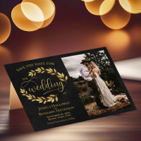 Feuilles d'or en noir avec photo Mariage rustique