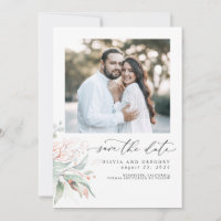 Feuilles en or rose vert Boho Enregistrer la date