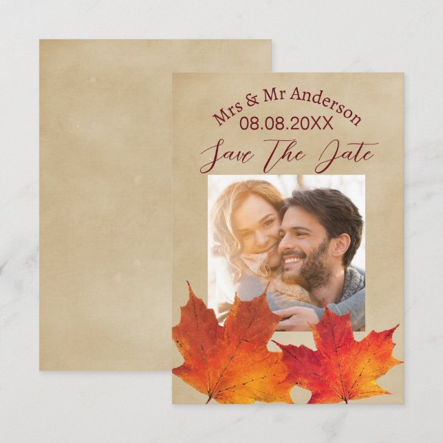 Save The Date Feuilles Rustiques Mariage Automne Épargnez La Dat (Devant / Derrière)