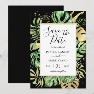Save The Date Feuilles Tropicales Cadre Moderne Noir & Or
