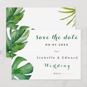 Save The Date Feuilles Vertes Aquarelle Tropicale Personnalisées