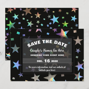 Save The Date Fiançailles Mariage Holographique Rainbow Stars