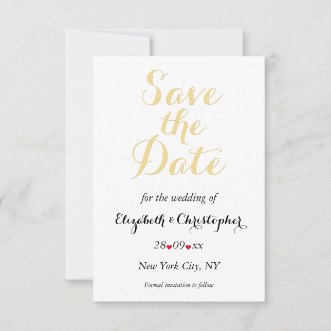 Save The Date Fiançailles Mariage simple Elegant Noir Blanc Or (Devant)