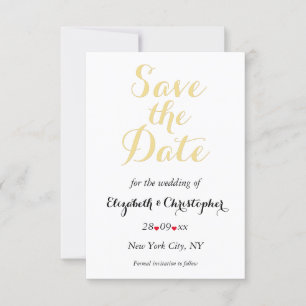 Save The Date Fiançailles Mariage simple Elegant Noir Blanc Or