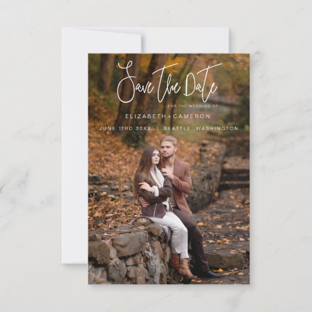 Save The Date Fiançailles photo Mariage de calligraphie Whimsica (Devant)