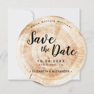 Save The Date Fiançailles rustique  Mariage coupe bois unique