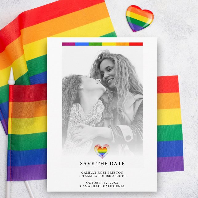Save The Date Fierté Coeur arc-en-ciel Lesbienne Mariage Photo s (Créateur téléchargé)