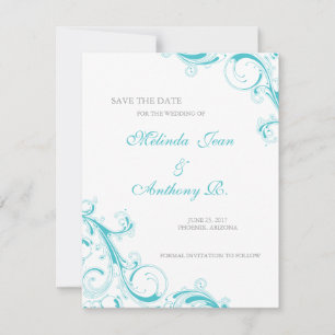 Save The Date Filigree Swirl Blue Curacao Enregistrer la date