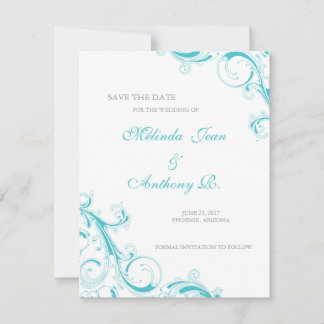 Save The Date Filigree Swirl Blue Curacao Enregistrer la date