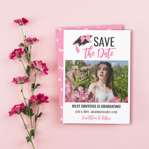 Save The Date Fille Rose Bow & Casquette Graduation