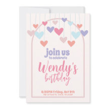 Fille's Birthday Party Balloons coeur mignon Invit