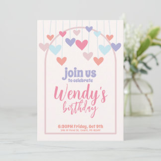 Save The Date Fille's Birthday Party Balloons coeur mignon Invit