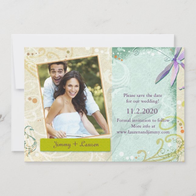 Save The Date Fils et libellules photo mariage Enregistrer la da (Devant)