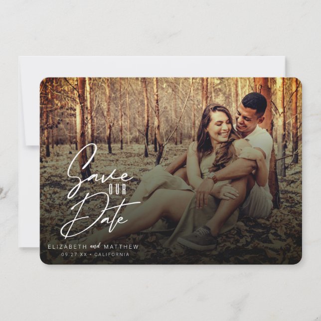 Save The Date Filtre Automne Rustique Blanc Script Avant et Préc (Devant)