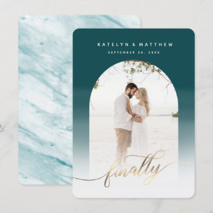 Save The Date Finalement Gold Script Turquoise Arche verte encad