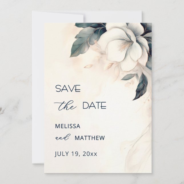 Save The Date Fine Art Blue Ivory Flower (Devant)
