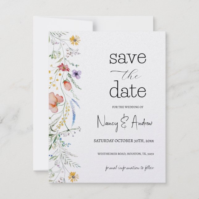 Save The Date Fiona Wildflower En Fleur Floral Shower Nuptial (Devant)