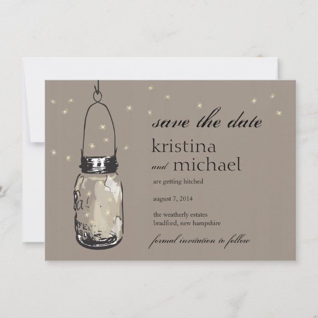Save The Date Fireflies & Mason Jar Enregistrer la date (Devant)