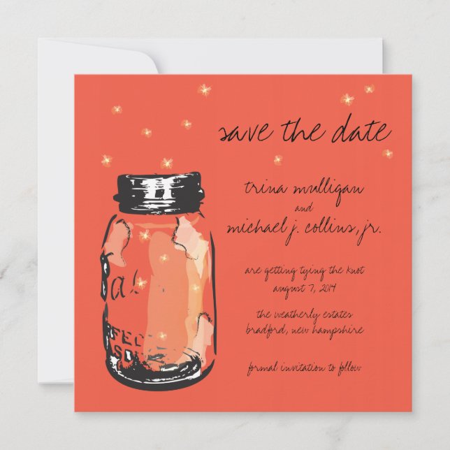 Save The Date Fireflies & Mason Jar Enregistrer la date (Devant)