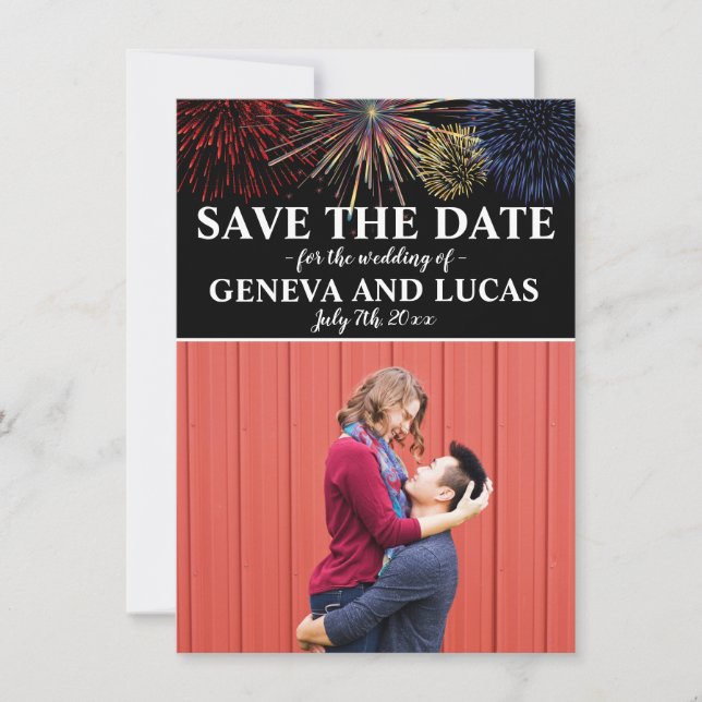 Save The Date Fireworks Sky 4 juillet Mariage Enregistrer la dat (Devant)