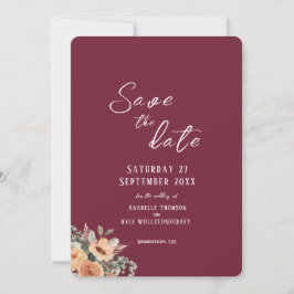 Save the Date flache Karte - Elegante Blumenburgun