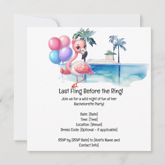 Save The Date Flamant rose Bachelorette (Devant)
