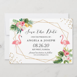 Save The Date Flamants roses Feuille tropicaux à la florale Enre