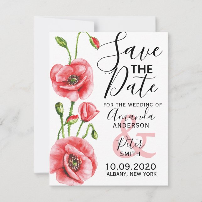Save The Date Flandre Poppy Elegant Mariage d'aquarelle (Devant)