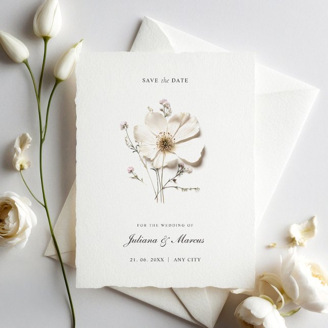 Save The Date Fleur blanche chic pressée (Créateur téléchargé)