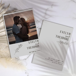 Save The Date Fleur d'art de ligne neutre élégante avec Mariage 