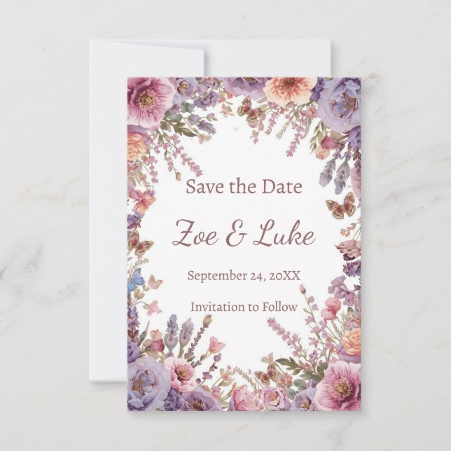 Save The Date Fleur de Lavande Rose Sauvage Séchée Pressée STD (Devant)