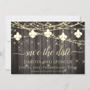 Save The Date Fleur de Lis Lumières Rustiques   Boho Chic Mariag
